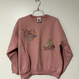 Custom Pink Hand Embroidered Women's Vegetable Sweater sz L